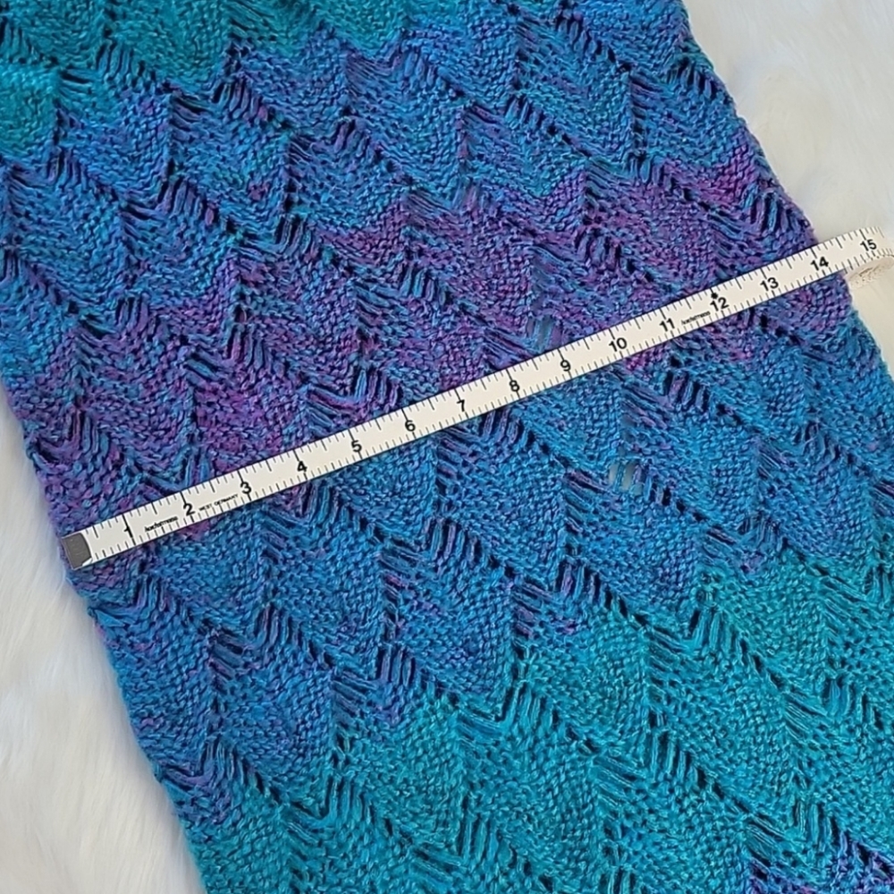 OMBRE Teal Purple Crochet Knit Mystical Fairy Mermaid Tail Cocoon Throw Blanket - Picture 8 of 8